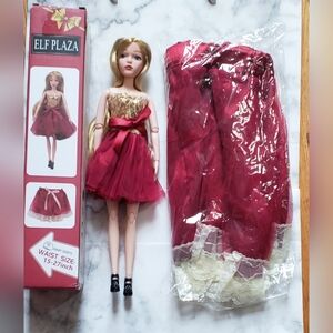 Barbie Clone Holiday Xmas Gold Red Doll w Child Sized Matching Bow Skirt NEW